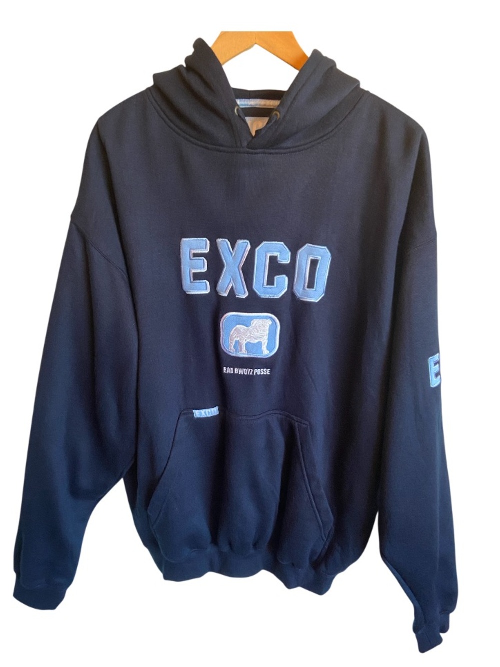 EXCO nave blue men’s L. hoodie Bad Bwoyz Posse, bulldog on front in light blue